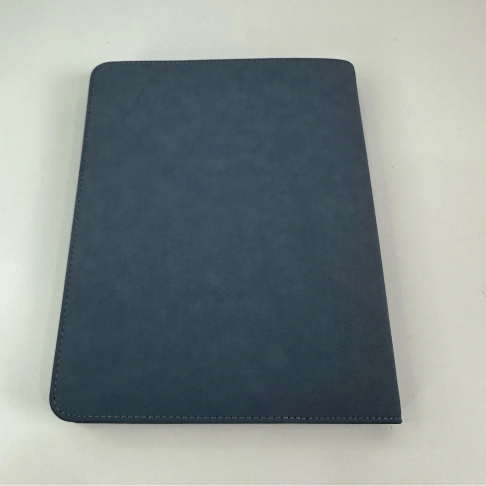 Light Blue Zippered Tablet Folio Soft Suede Like Feel Marbled Interior 